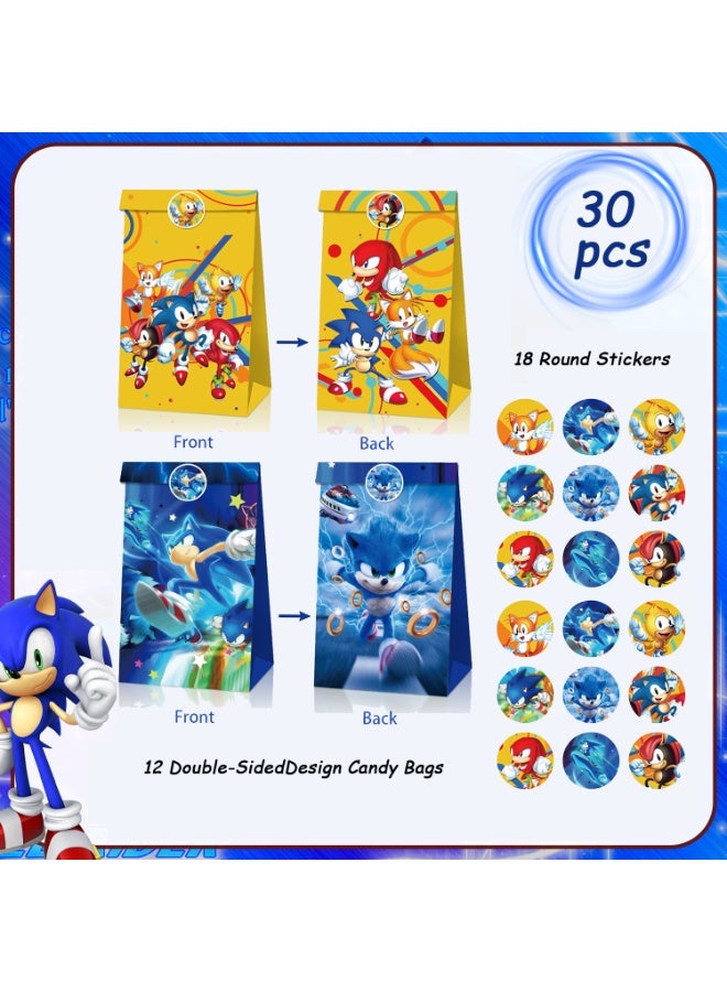 ILovhaprty 30pcs Sonic Party Favor Bags with Stickers – 12 Speed Double-Sided Designd Candy Bags + 18 Sonic Round Stickers, Loot Bags for Sonic Birthday Party Supplies, Goodie Bags Gaming Gift Bags for Kids - Image 2